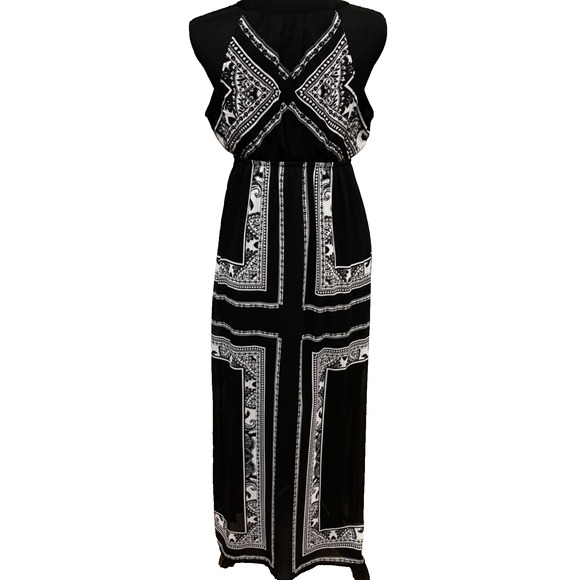 Old Navy Maternity Maxi Dress sz S Black‎ White lined & sheer Flowy Boho fairy - Picture 3 of 10